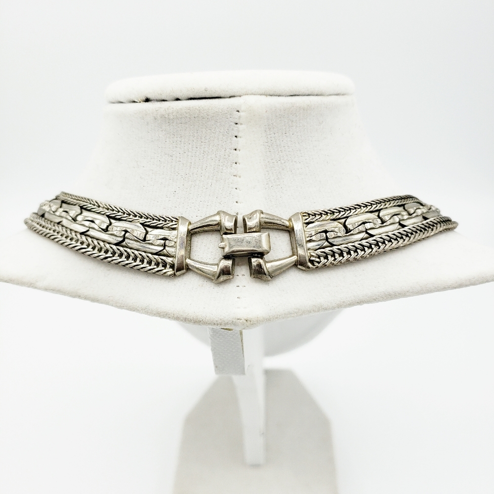 Vintage Silver-Tone Woven Chain Collar Necklace - Picture 4 of 5